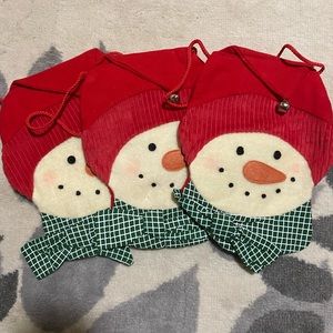Set of three snowmen fabric gift bags